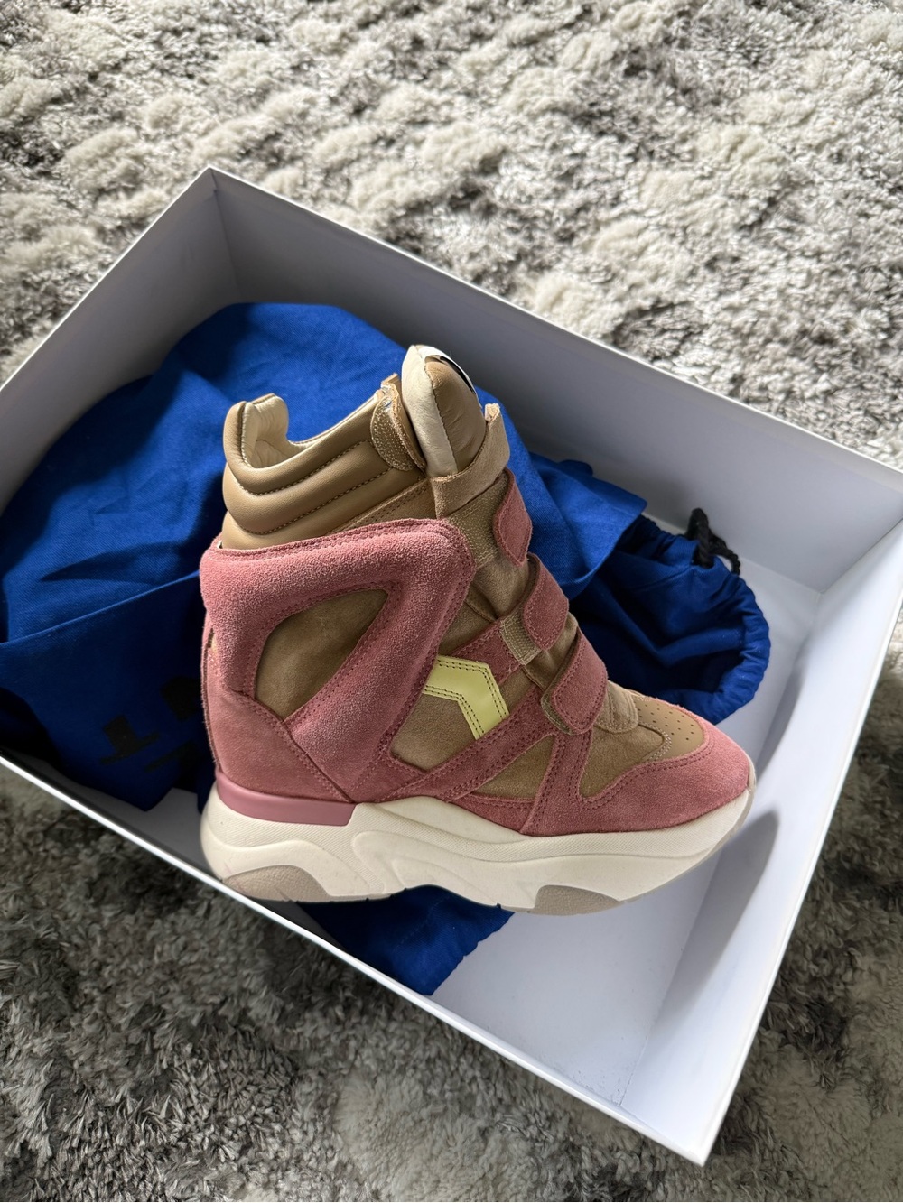 Isabel Marant Pink & Tan Wedge High-Top Sneakers